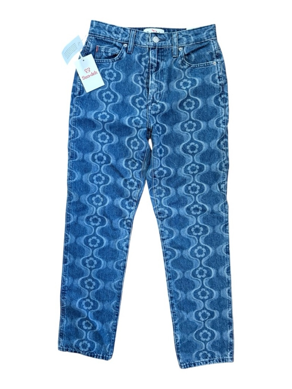 Sundeh NWT Floral Wave Print Zola High-Rise Straight Leg Mom Jeans | Size 25